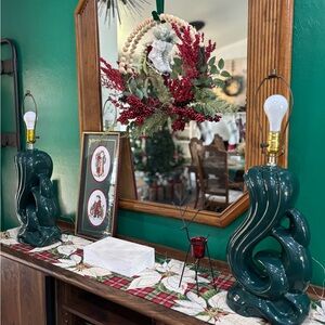 Mcm vintage retro green ceramic lamps with swirl design 
shipped separately